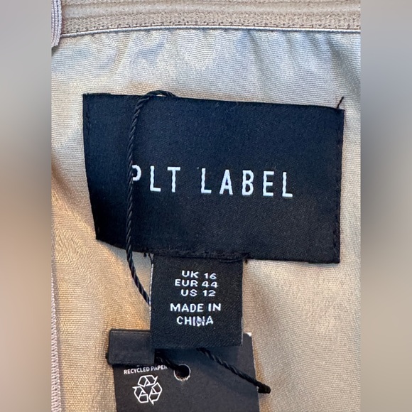 PrettyLittleThing taupe pinstripe Bardot corset bodycon dress NWT 12 - Picture 6 of 7